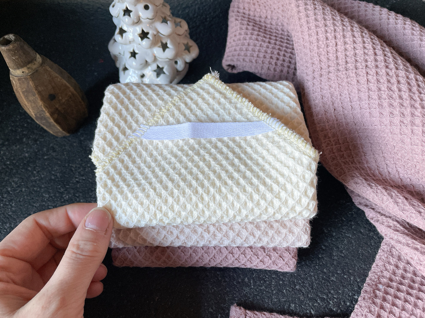 Essuie-tout lavable en coton bio double-face (nid d'abeille et éponge) x 2