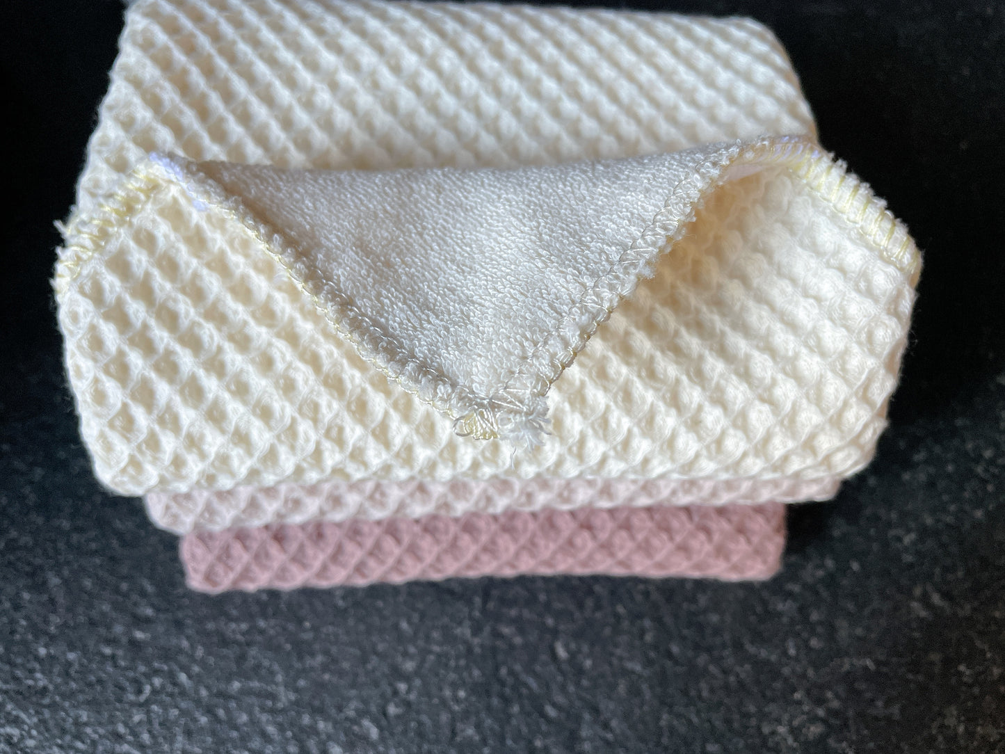 Essuie-tout lavable en coton bio double-face (nid d'abeille et éponge) x 2