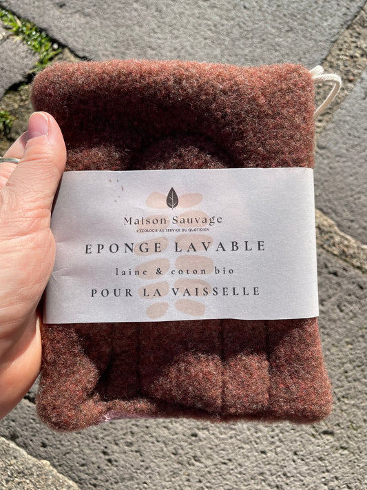 Eponge lavable bio pour la vaisselle avec un côté en laine